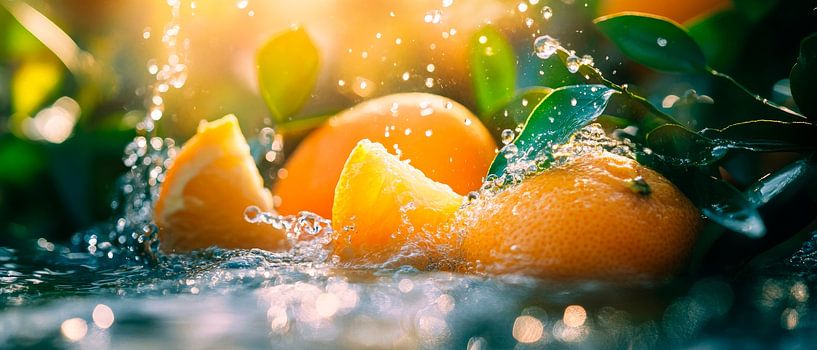 Frische Orangen im spritzigen Wasserrausch von Poster Art Shop