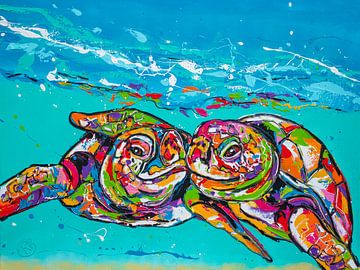 Lachende schildpadden van Happy Paintings