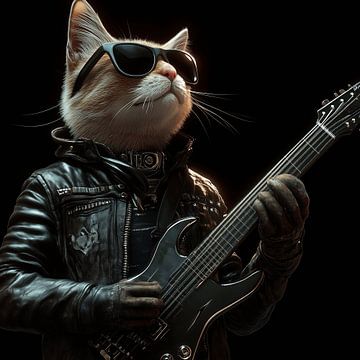 Oranje kat rockster met gitaar portret van TheXclusive Art