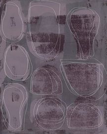 Moderne abstracte organische vormen en lijnen in taupe en donker heideroze van Dina Dankers