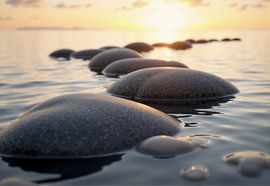 Smooth Stones in Water at Sunset by Markus Gann