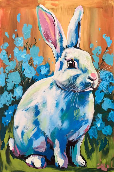 Colourful rabbit with flowers by Imperial Art House