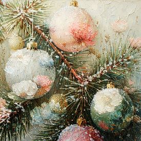 A still life of Christmas pastel flowers baubles retro. by J.a Dijkstra