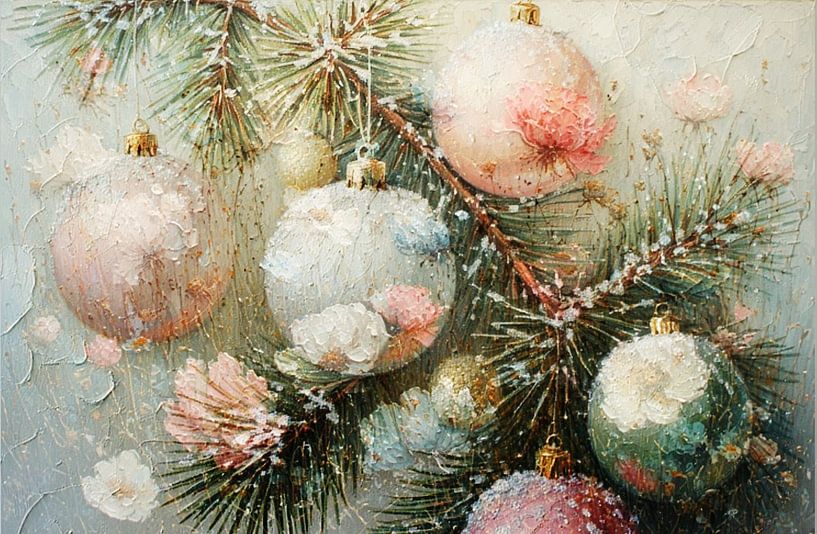 A still life of Christmas pastel flowers baubles retro. by J.a Dijkstra