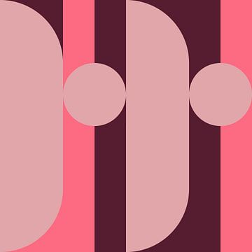 Abstracte geometrische kunst in retrostijl in roze en warmbruin. van Dina Dankers