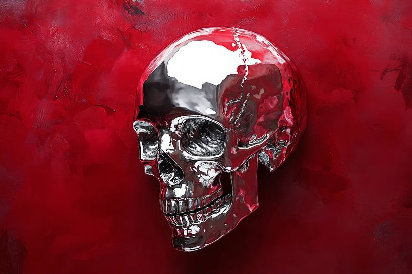 Glänzender Totenschädel vor rotem Hintergrund von Poster Art Shop