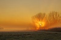 Zonsopgang boven mistig platteland