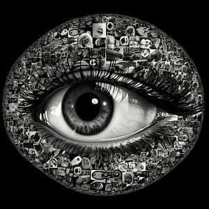 Œil entouré de petites photos et d'images