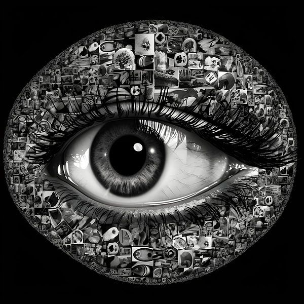 Eye surrounded by small photos and pictures by Jan Bechtum
