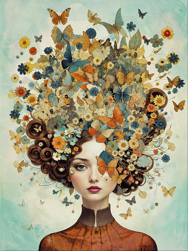 Where Fantasy Blooms — A Surrealist Portrait with Flowers and Butterflies