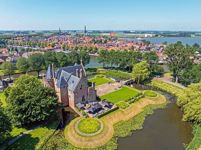 Aerial view of the historic town of Medemblik with Radboud Castle in the Netherlands by Eye on You