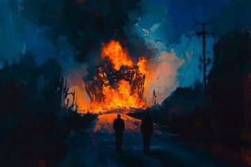 Sea of flames at night by Poster Art Shop