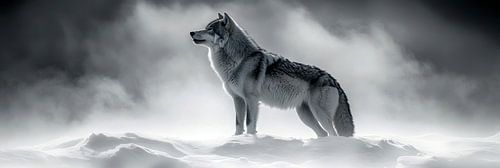 Een wolf in zwart wit en puurheid in de ijzige wildernis