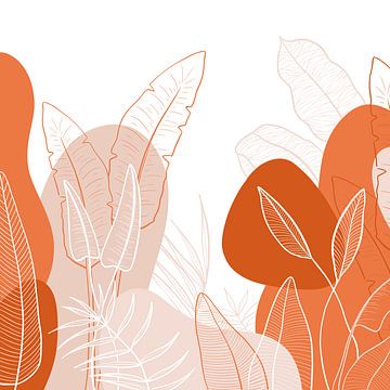 Motif tropical moderne - illustration feuilles orange rouge sur Studio Hinte