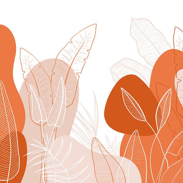 Modern tropisch patroon - illustratie bladeren oranje rood van Studio Hinte