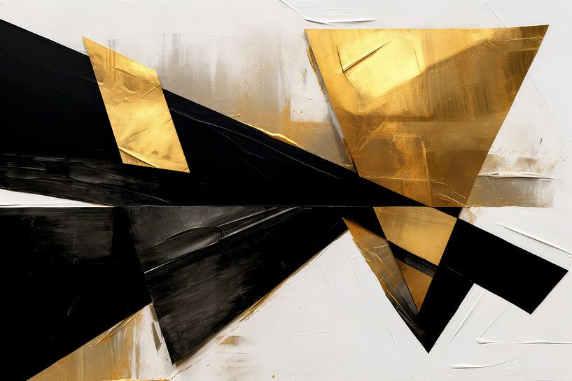 Abstract triangle with black and gold by Digitale Schilderijen