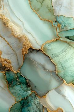 Marmer Abstract in Smaragd en Goud van Eva Lee