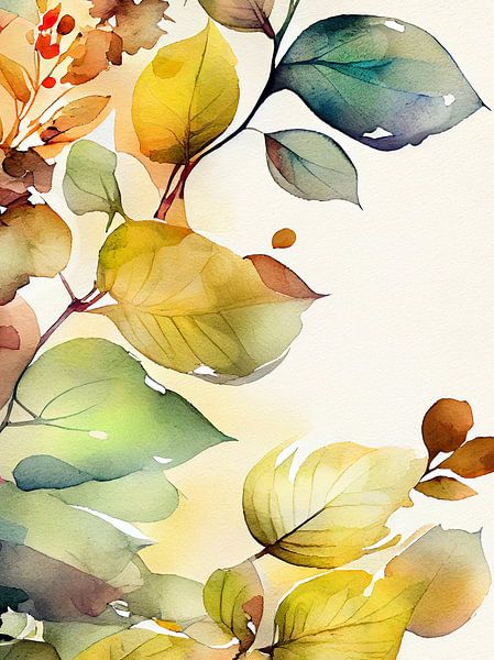 Watercolor nature leaves art by JBJart Justyna Jaszke