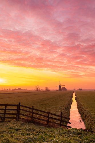Le moulin de Weteringen avant et après le lever du soleil