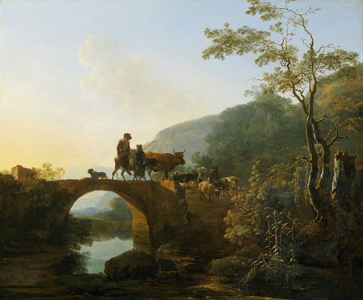 Pont dans un paysage italien, Adam Pijnacker par Des maîtres magistraux