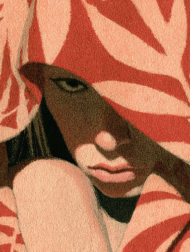Abstract minimalistisch portret van een vrouw in profiel met terracotta en sienna