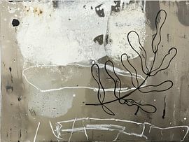 Wabi-Sabi-Kunst - Botanisches Blatt auf Betonstruktur im Japandi-Stil