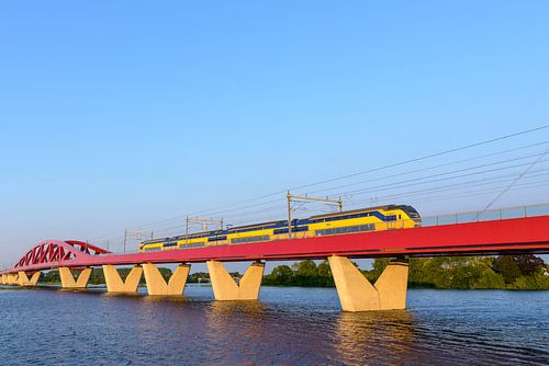 Trein van de Nederlandse Spoorwegen NS rijdt over de Hanzeboog