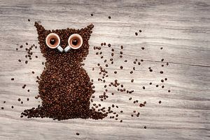 Kaffee-Eule Kunstwerk - Einzigartige Wanddekoration für Kaffeeliebhaber
