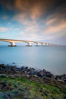 Sunrise behind the Zeeland bridge in the province of Zeeland