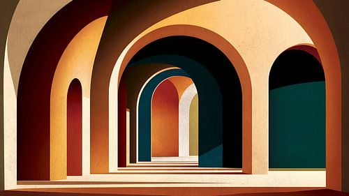 Modern abstract arch painting in warm colours by FRESH Fine Art