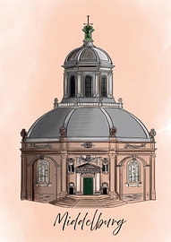 Dessin de l'Oostkerk de Middelburg sur Debbie van Eck