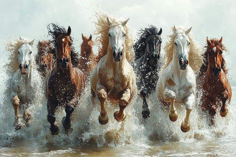 Chevaux de galop au bord de la mer par Jordan