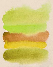 Abstract colorful watercolor in yellow, terra, mustard, green by Dina Dankers