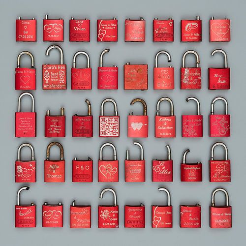 Love locks in red
