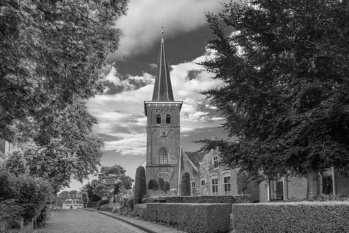 View of the little church of Mantgum photographed in black and white