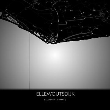 Zwart-witte landkaart van Ellewoutsdijk, Zeeland. van Rezona