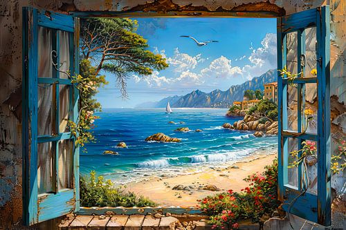 kijk uit het raam met zicht op een prachtig landschap