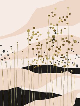 Abstract landschap in zwart en goud van Cats & Dotz