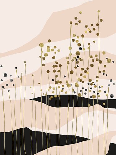 Abstract landschap in zwart en goud