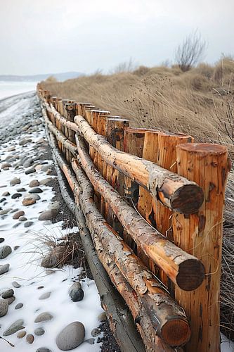 Winterkust met houten hek