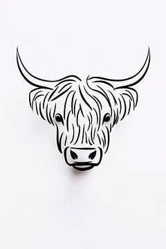 Black-and-white minimalist bull line illustration by De Muurdecoratie