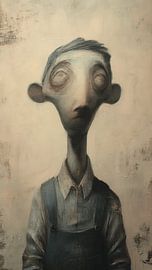 Portrait sombre, surréaliste et grotesque, réalisé dans le style contemporain de la peinture à l'huile « lowbrow », avec une anatomie déformée et une tension psychologique sur Aden Pink Studio