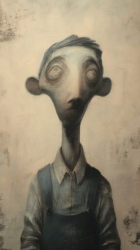 Düsteres, surrealistisches, groteskes Porträt im zeitgenössischen Lowbrow-Ölmalereistil mit verzerrter Anatomie und psychologischer Spannung