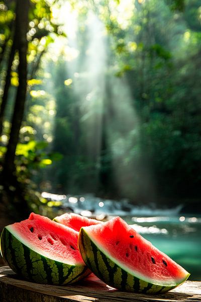 Saftige Wassermelonen im Waldlicht von Poster Art Shop