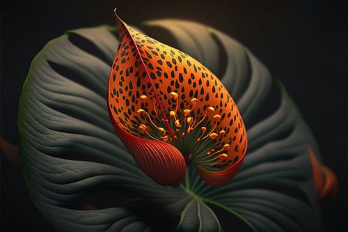 Schöne Anthurie mit grünem Blatt von Surreal Media