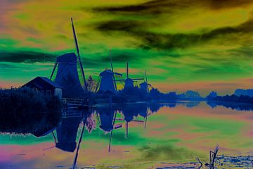 Dromerige plaat van molens in Kinderdijk Art