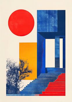 Bauhaus architectuur rood blauw wit geel