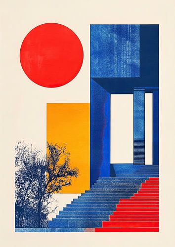 Bauhaus architectuur rood blauw wit geel