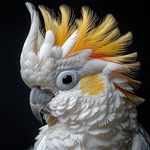 Close-upportret van een kaketoe met gele kuif