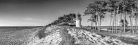 Island Hiddensee at the Baltic Sea with lighthouse in black and white.